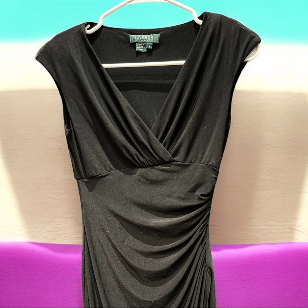 Ralph Lauren Black Asymmetrical Dress size 2 pit to pit 14in length 35in - Picture 5 of 7